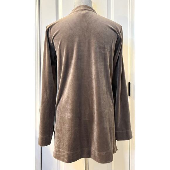 PureJill Women Velour Sweater Long Sleeve V-Neck Side Slit Pullover Brown M Tall - Picture 2 of 9